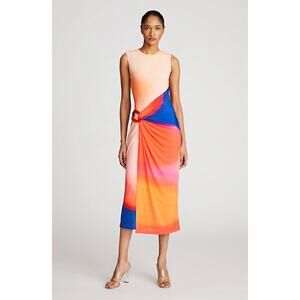 Halston Heritage Jordi Sunset Colorblock Jersey Midi Dress Size 12